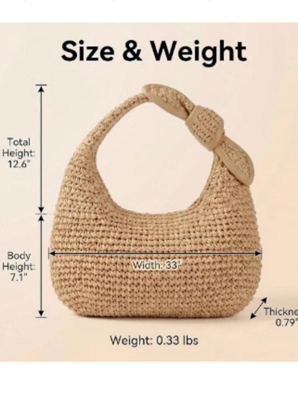 Straw Hobo Bag Women’s Summer Beach Shoulder Purse Handmade Vacation Tote - Picture 2 of 7